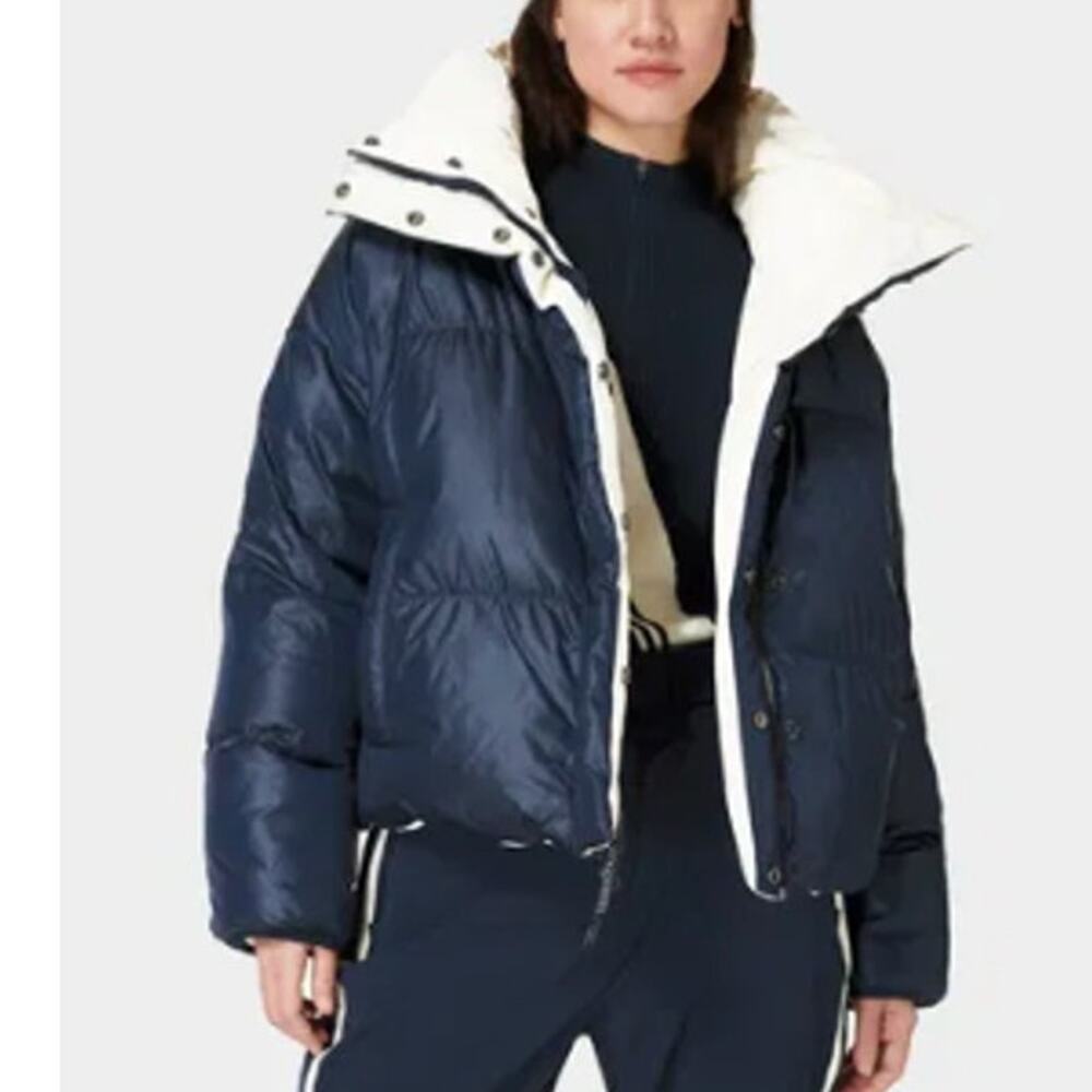 Sweaty Betty Downfall Reversible Puffer Jacket M Navy White